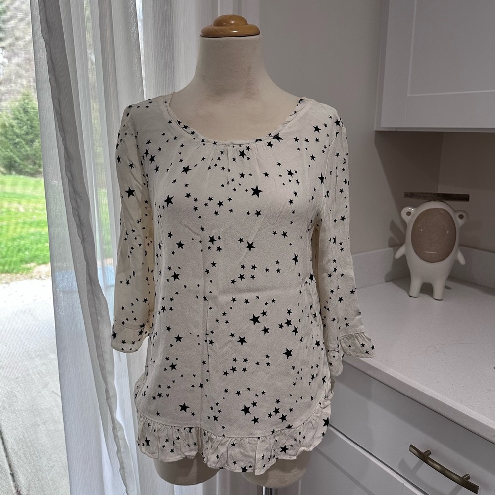 Women's Star Print Top - White and Black